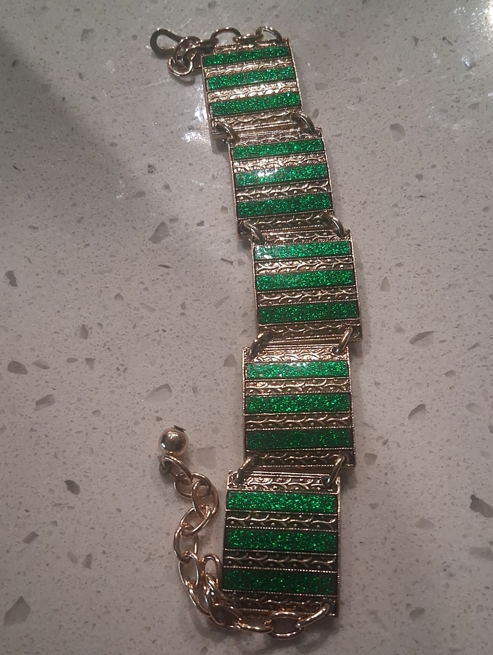 Vnt Mid Centyry Panal Link Bracelet with Green Glitter Stripes - Women's Jewelry
